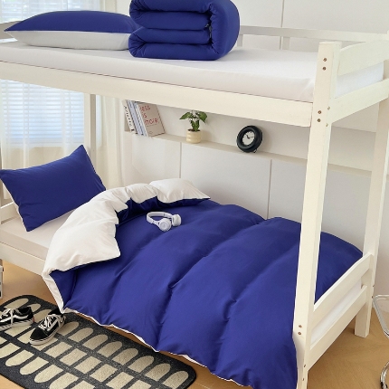 91家纺网 家纺一手货源 找家纺 （总）2025新款纯色双拼水洗棉大学生宿舍床上三件套被褥全套床品套件六件套