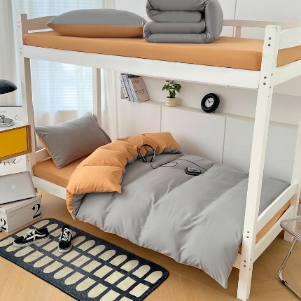 91家纺网 家纺一手货源 找家纺 （总）2025新款纯色双拼水洗棉大学生宿舍床上三件套被褥全套床品套件六件套