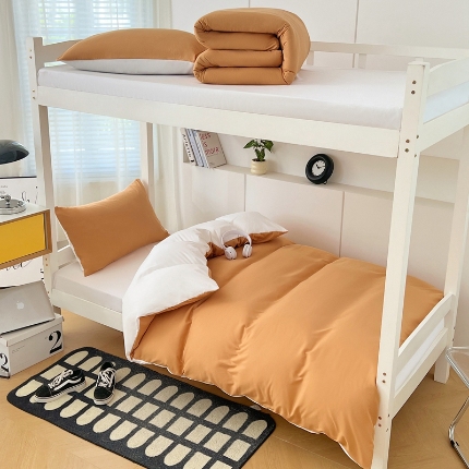 91家纺网 家纺一手货源 找家纺 （总）2025新款纯色双拼水洗棉大学生宿舍床上三件套被褥全套床品套件六件套