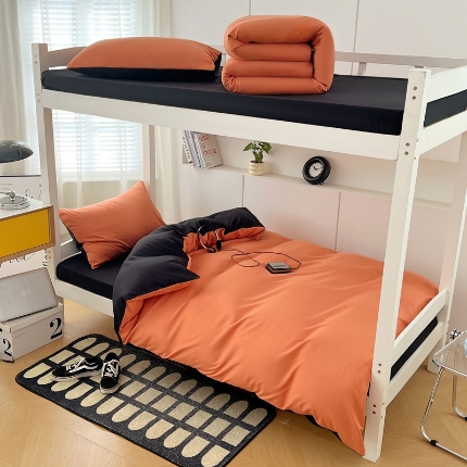 91家纺网 家纺一手货源 找家纺 （总）2025新款纯色双拼水洗棉大学生宿舍床上三件套被褥全套床品套件六件套