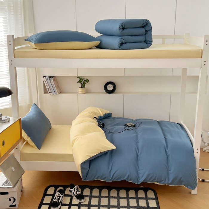 91家纺网 家纺一手货源 找家纺 （总）2025新款纯色双拼水洗棉大学生宿舍床上三件套被褥全套床品套件六件套