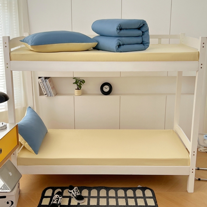 91家纺网 家纺一手货源 找家纺 （总）2025新款纯色双拼水洗棉大学生宿舍床上三件套被褥全套床品套件六件套