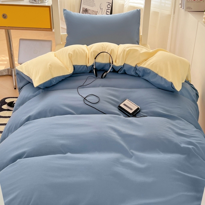 91家纺网 家纺一手货源 找家纺 （总）2025新款纯色双拼水洗棉大学生宿舍床上三件套被褥全套床品套件六件套