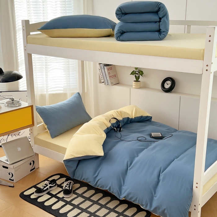 91家纺网 家纺一手货源 找家纺 （总）2025新款纯色双拼水洗棉大学生宿舍床上三件套被褥全套床品套件六件套