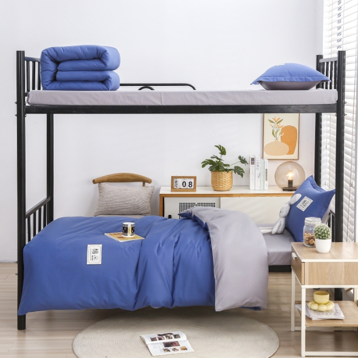 91家纺网 家纺一手货源 找家纺 （总）乐旗 2023新款13372全棉三件套纯色纯棉宿舍六件套全套装