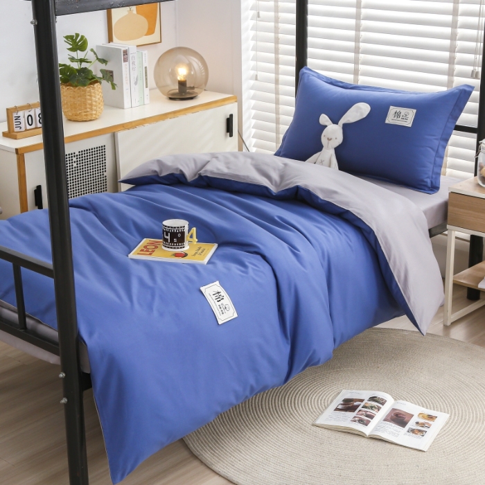 91家纺网 家纺一手货源 找家纺 （总）乐旗 2023新款13372全棉三件套纯色纯棉宿舍六件套全套装