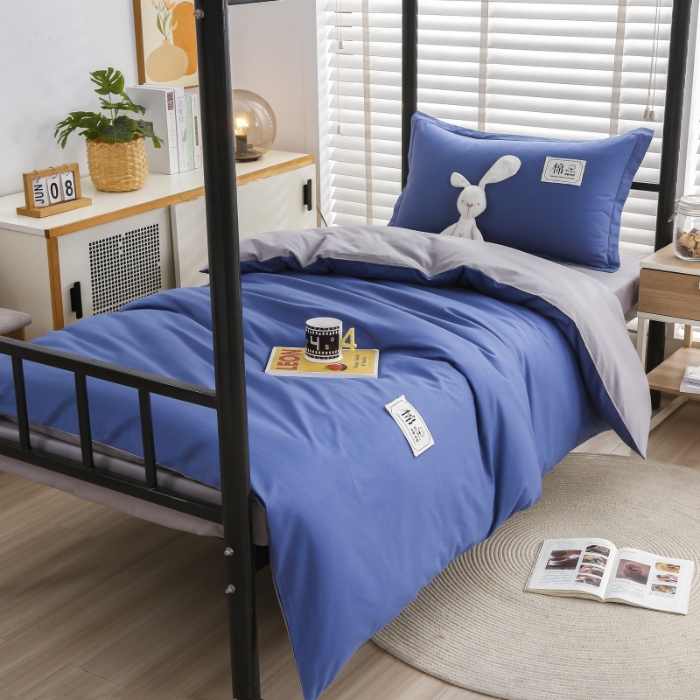 91家纺网 家纺一手货源 找家纺 （总）乐旗 2023新款13372全棉三件套纯色纯棉宿舍六件套全套装