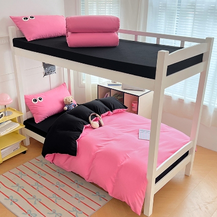 91家纺网 家纺一手货源 找家纺 （总）2025新款大眼睛毛巾绣纯色双拼水洗棉学生六件套多巴胺条纹大学生宿舍上下铺组合套装