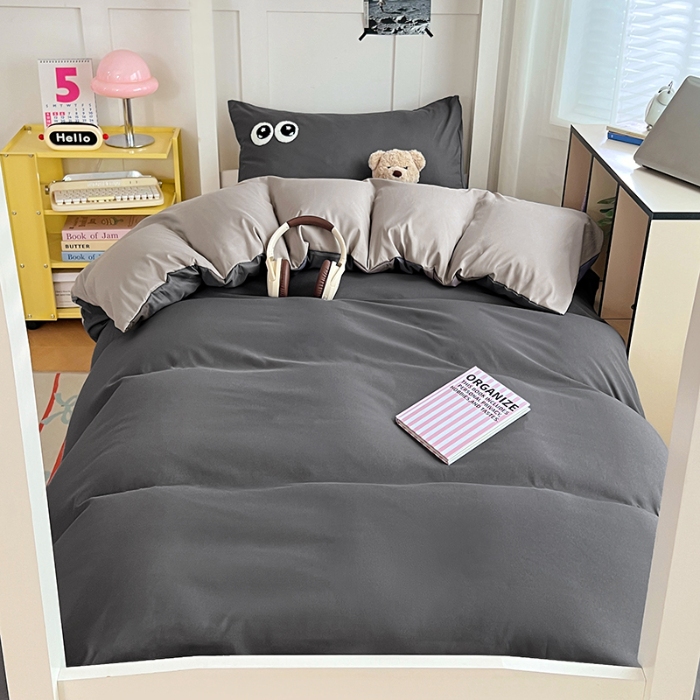 91家纺网 家纺一手货源 找家纺 （总）2025新款大眼睛毛巾绣纯色双拼水洗棉学生六件套多巴胺条纹大学生宿舍上下铺组合套装