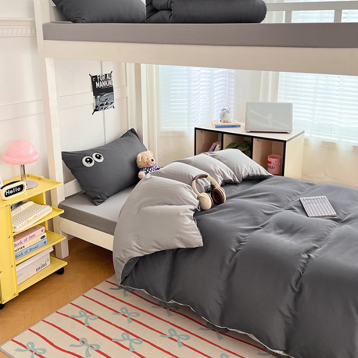 91家纺网 家纺一手货源 找家纺 （总）2025新款大眼睛毛巾绣纯色双拼水洗棉学生六件套多巴胺条纹大学生宿舍上下铺组合套装