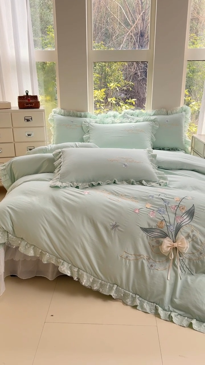 91家纺网 家纺一手货源 找家纺 （总）2025云朵棉多功能印花全夹棉床裙四件套 加棉被套空调被蕾丝花边床裙三件套夏凉被四季通用全夹棉套件