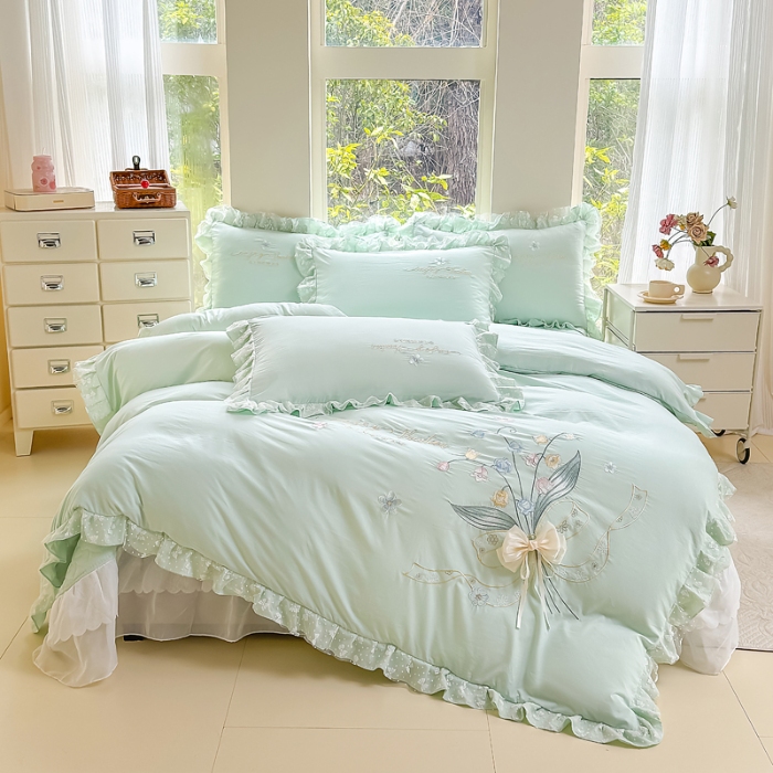 91家纺网 家纺一手货源 找家纺 （总）2025云朵棉多功能印花全夹棉床裙四件套 加棉被套空调被蕾丝花边床裙三件套夏凉被四季通用全夹棉套件