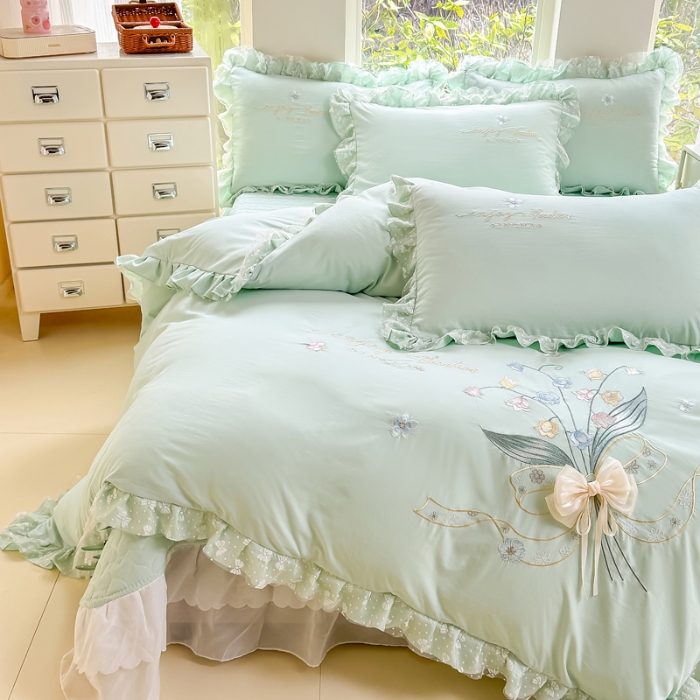 91家纺网 家纺一手货源 找家纺 （总）2025云朵棉多功能印花全夹棉床裙四件套 加棉被套空调被蕾丝花边床裙三件套夏凉被四季通用全夹棉套件