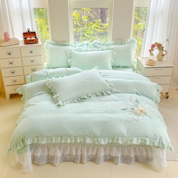 91家纺网 家纺一手货源 找家纺 （总）2025云朵棉多功能印花全夹棉床裙四件套 加棉被套空调被蕾丝花边床裙三件套夏凉被四季通用全夹棉套件