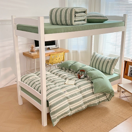 91家纺网 家纺一手货源 找家纺 （总）2025新款学生季色织全棉学生六件套上下铺组合套装日式复古大学生寝室套件