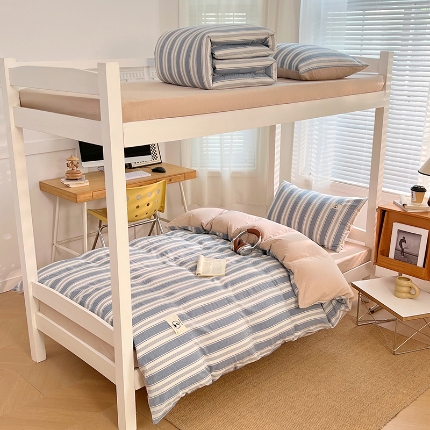 91家纺网 家纺一手货源 找家纺 （总）2025新款学生季色织全棉学生六件套上下铺组合套装日式复古大学生寝室套件