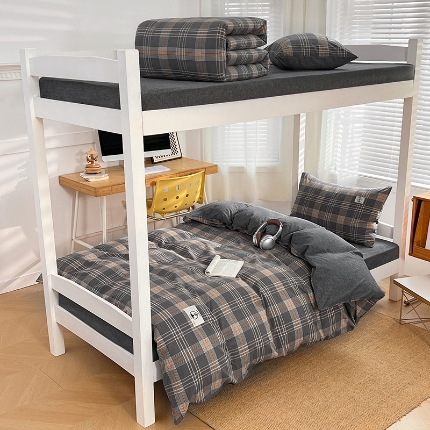 91家纺网 家纺一手货源 找家纺 （总）2025新款学生季色织全棉学生六件套上下铺组合套装日式复古大学生寝室套件