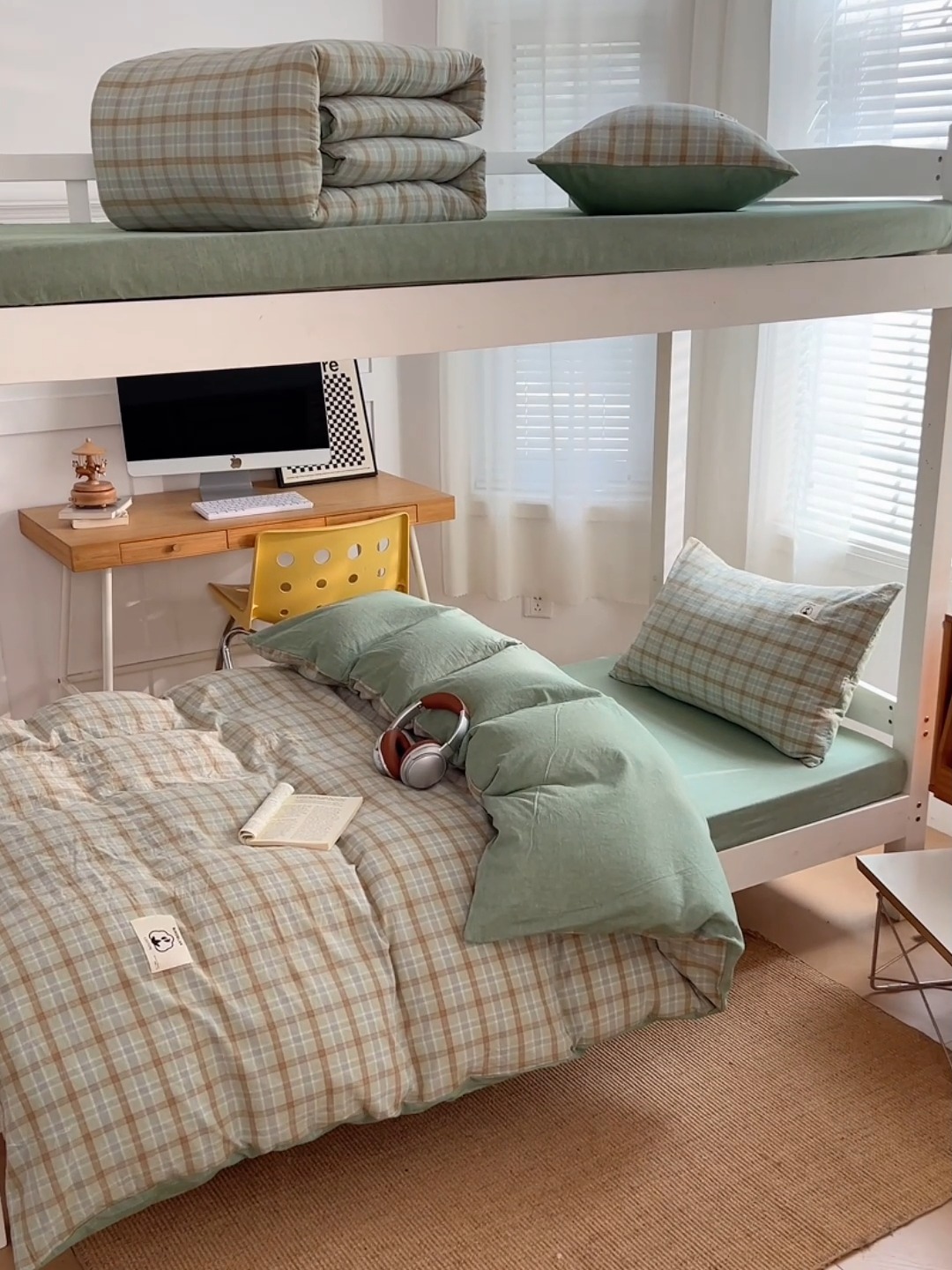 91家纺网 家纺一手货源 找家纺 （总）2025新款学生季色织全棉学生六件套上下铺组合套装日式复古大学生寝室套件