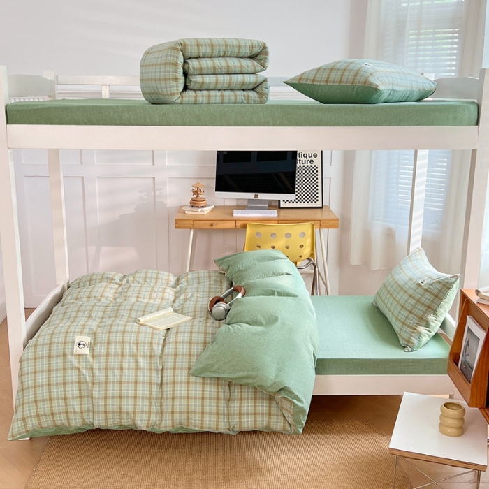 91家纺网 家纺一手货源 找家纺 （总）2025新款学生季色织全棉学生六件套上下铺组合套装日式复古大学生寝室套件