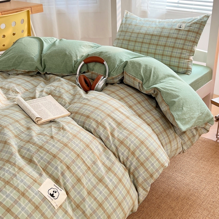 91家纺网 家纺一手货源 找家纺 （总）2025新款学生季色织全棉学生六件套上下铺组合套装日式复古大学生寝室套件