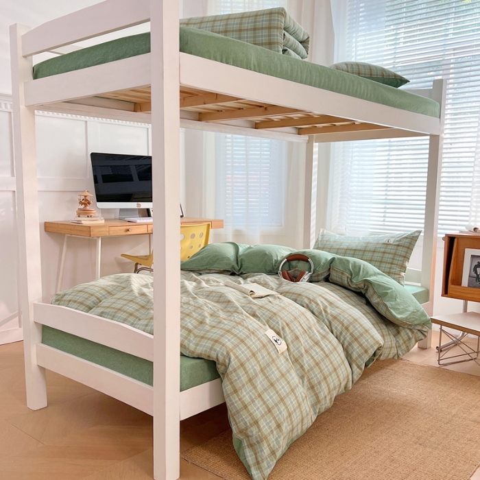 91家纺网 家纺一手货源 找家纺 （总）2025新款学生季色织全棉学生六件套上下铺组合套装日式复古大学生寝室套件