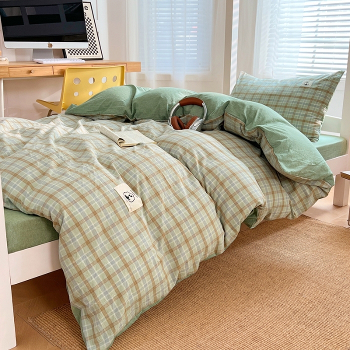 91家纺网 家纺一手货源 找家纺 （总）2025新款学生季色织全棉学生六件套上下铺组合套装日式复古大学生寝室套件