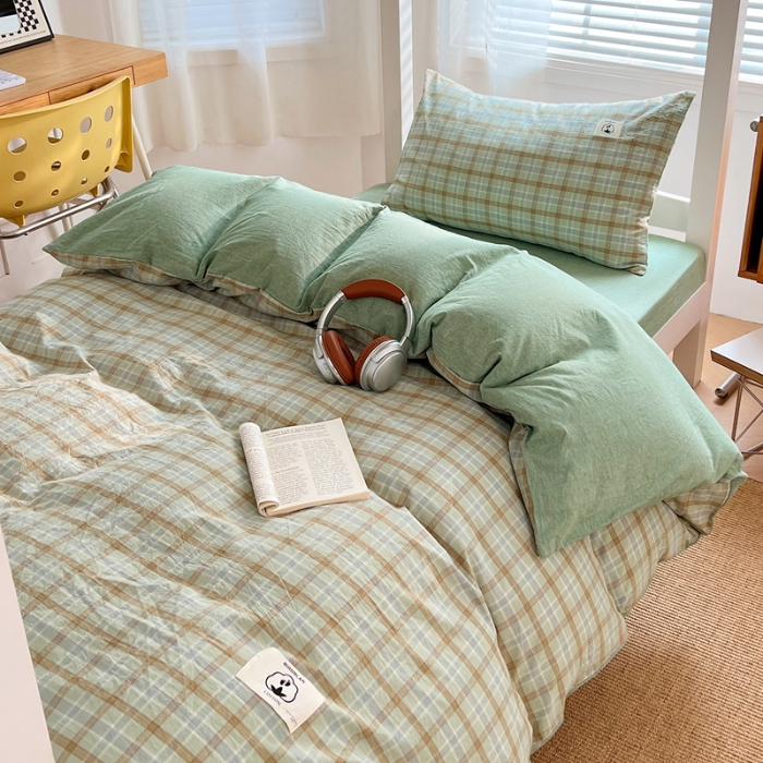 91家纺网 家纺一手货源 找家纺 （总）2025新款学生季色织全棉学生六件套上下铺组合套装日式复古大学生寝室套件