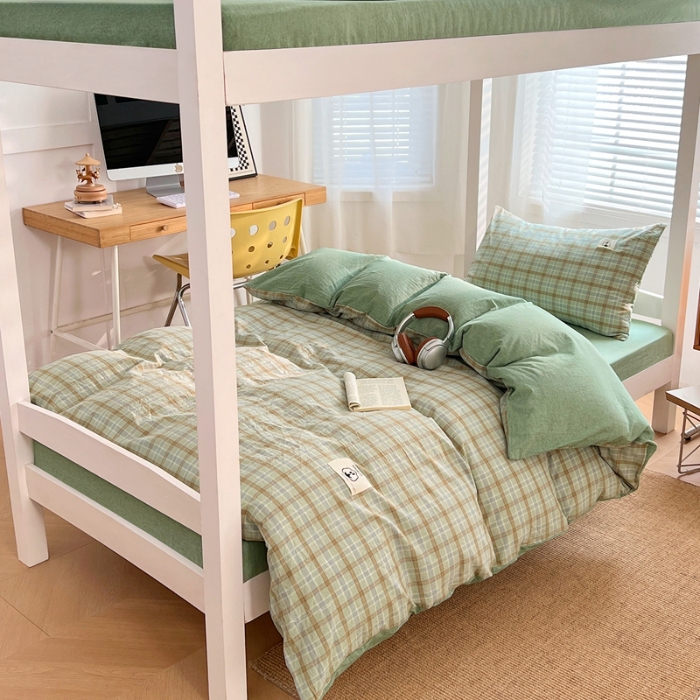 91家纺网 家纺一手货源 找家纺 （总）2025新款学生季色织全棉学生六件套上下铺组合套装日式复古大学生寝室套件