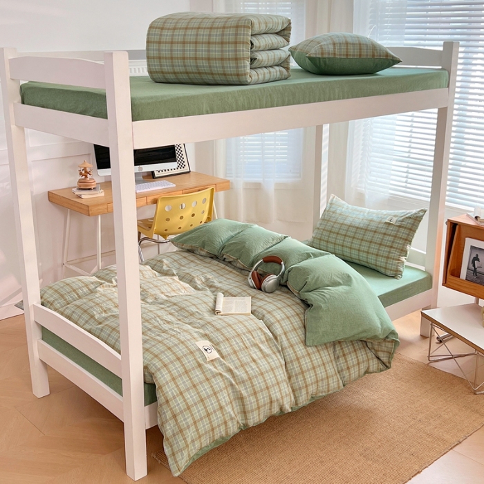 91家纺网 家纺一手货源 找家纺 （总）2025新款学生季色织全棉学生六件套上下铺组合套装日式复古大学生寝室套件