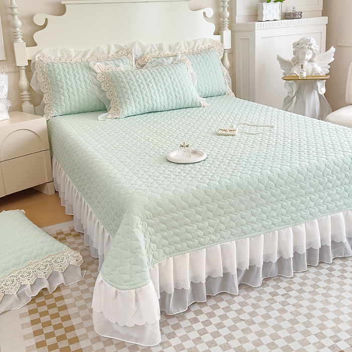 91家纺网 家纺一手货源 找家纺 （总）2025新款A类糯小棉法式蕾丝雪纺床盖三件套 夏季法式花边夏被四件套空调被夏凉被薄被子