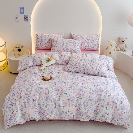 91家纺网 家纺一手货源 找家纺 （总）【苏东来】2025年小清新纯棉印花四件套少女风甜美13372小碎花印花全棉四件套套件ins多巴胺田园风纯棉四件套被套床单枕套