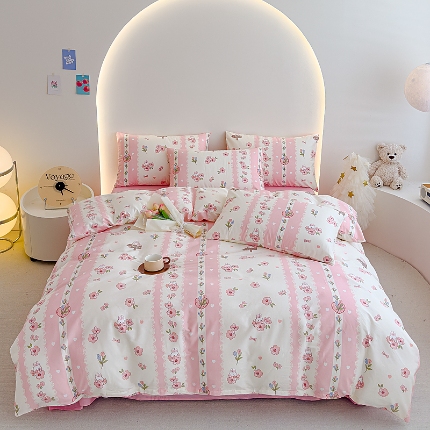 91家纺网 家纺一手货源 找家纺 （总）【苏东来】2025年小清新纯棉印花四件套少女风甜美13372小碎花印花全棉四件套套件ins多巴胺田园风纯棉四件套被套床单枕套