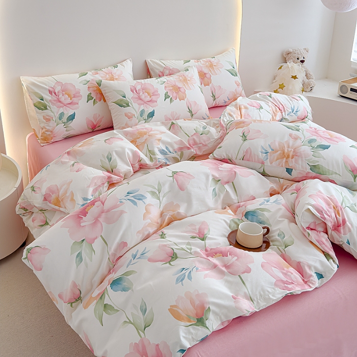 91家纺网 家纺一手货源 找家纺 （总）【苏东来】2025年小清新纯棉印花四件套少女风甜美13372小碎花印花全棉四件套套件ins多巴胺田园风纯棉四件套被套床单枕套