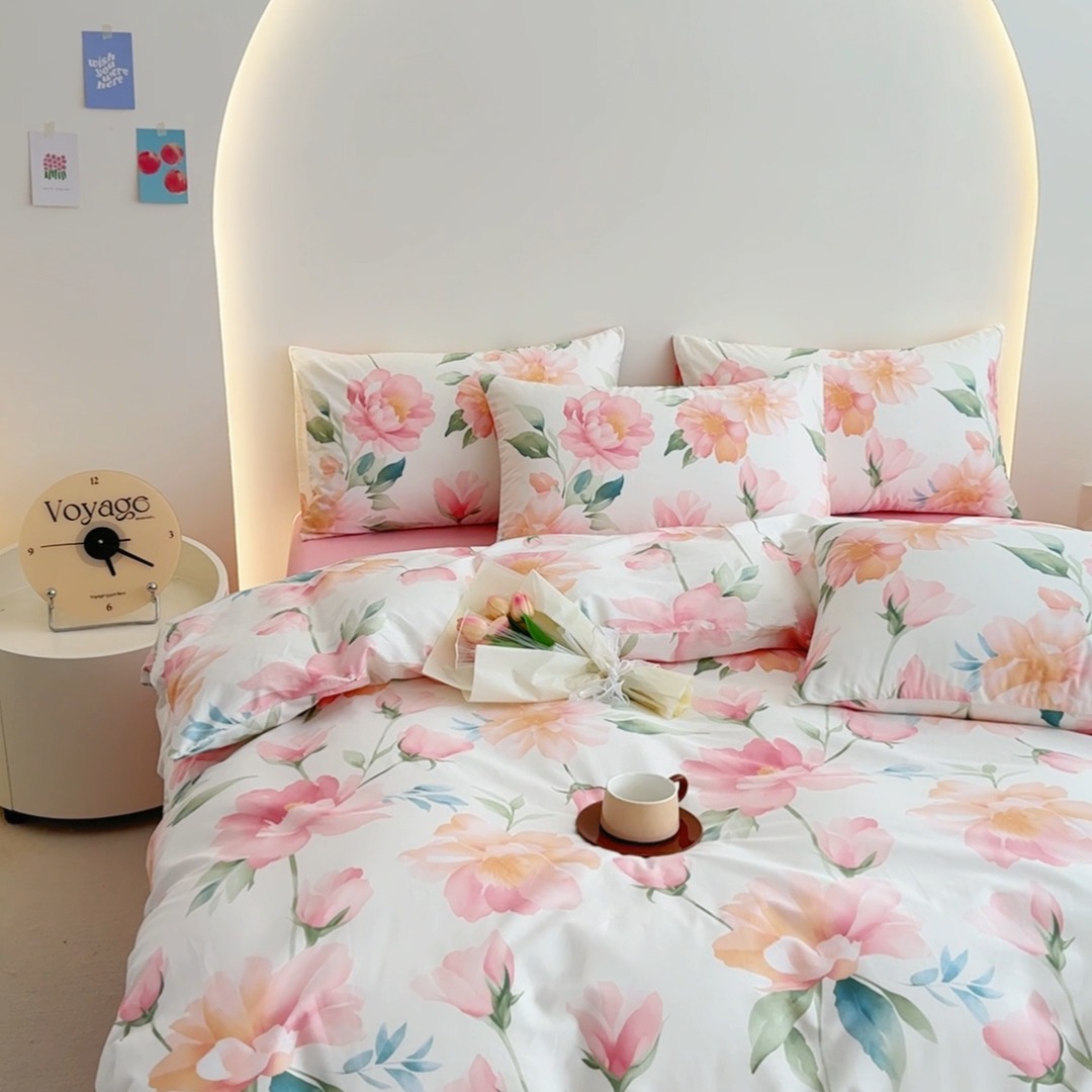 91家纺网 家纺一手货源 找家纺 （总）【苏东来】2025年小清新纯棉印花四件套少女风甜美13372小碎花印花全棉四件套套件ins多巴胺田园风纯棉四件套被套床单枕套