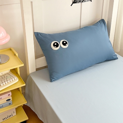 91家纺网 家纺一手货源 找家纺 （总）2025新款大眼睛毛巾绣纯色双拼水洗棉单品单枕套家用学生宿舍单件