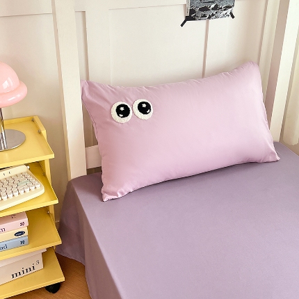 91家纺网 家纺一手货源 找家纺 （总）2025新款大眼睛毛巾绣纯色双拼水洗棉单品单枕套家用学生宿舍单件