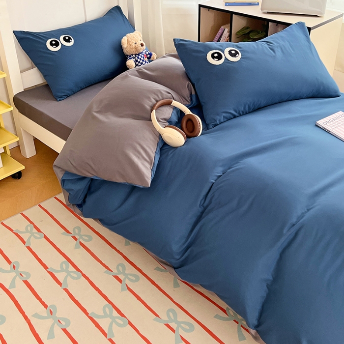 91家纺网 家纺一手货源 找家纺 （总）2025新款大眼睛毛巾绣纯色双拼水洗棉单品单枕套家用学生宿舍单件