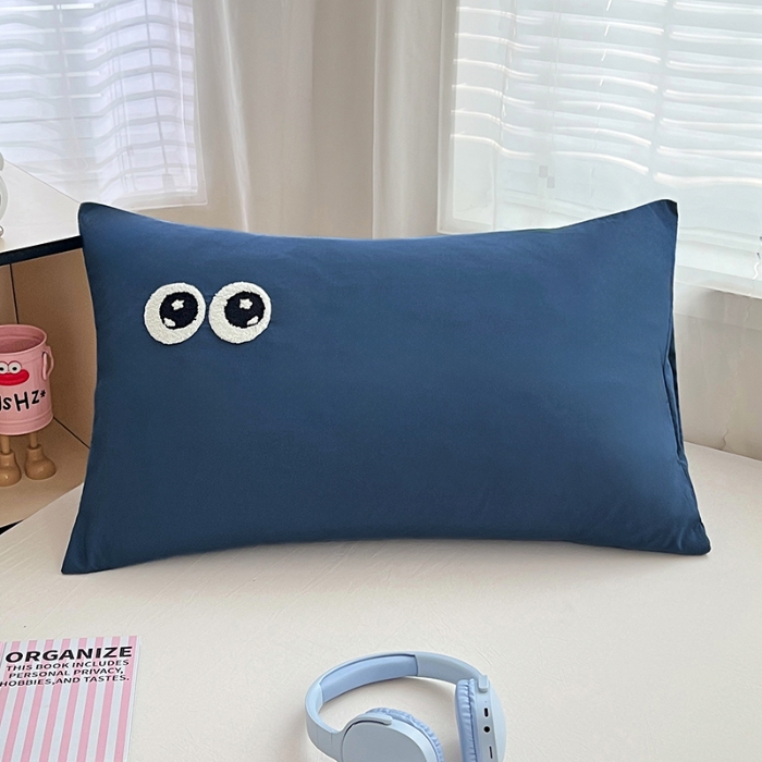 91家纺网 家纺一手货源 找家纺 （总）2025新款大眼睛毛巾绣纯色双拼水洗棉单品单枕套家用学生宿舍单件