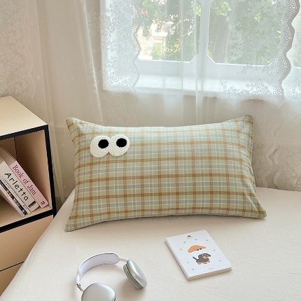 91家纺网 家纺一手货源 找家纺 （总）2025新款大眼睛毛巾绣色织全棉水洗棉四件套软糯亲肤单品单枕套四季通用