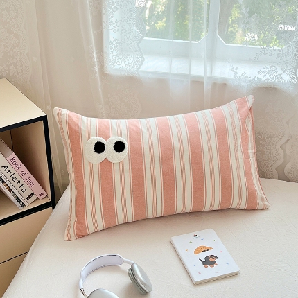 91家纺网 家纺一手货源 找家纺 （总）2025新款大眼睛毛巾绣色织全棉水洗棉四件套软糯亲肤单品单枕套四季通用