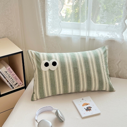 91家纺网 家纺一手货源 找家纺 （总）2025新款大眼睛毛巾绣色织全棉水洗棉四件套软糯亲肤单品单枕套四季通用