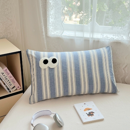 91家纺网 家纺一手货源 找家纺 （总）2025新款大眼睛毛巾绣色织全棉水洗棉四件套软糯亲肤单品单枕套四季通用