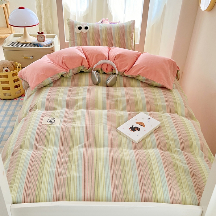 91家纺网 家纺一手货源 找家纺 （总）2025新款大眼睛毛巾绣色织全棉水洗棉四件套软糯亲肤单品单枕套四季通用