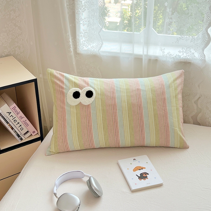 91家纺网 家纺一手货源 找家纺 （总）2025新款大眼睛毛巾绣色织全棉水洗棉四件套软糯亲肤单品单枕套四季通用