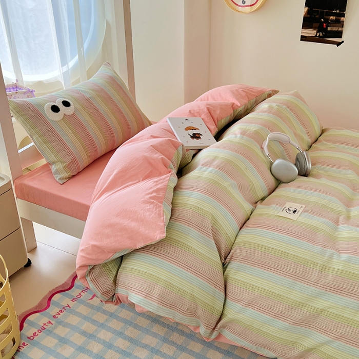 91家纺网 家纺一手货源 找家纺 （总）2025新款大眼睛毛巾绣色织全棉水洗棉四件套软糯亲肤单品单枕套四季通用