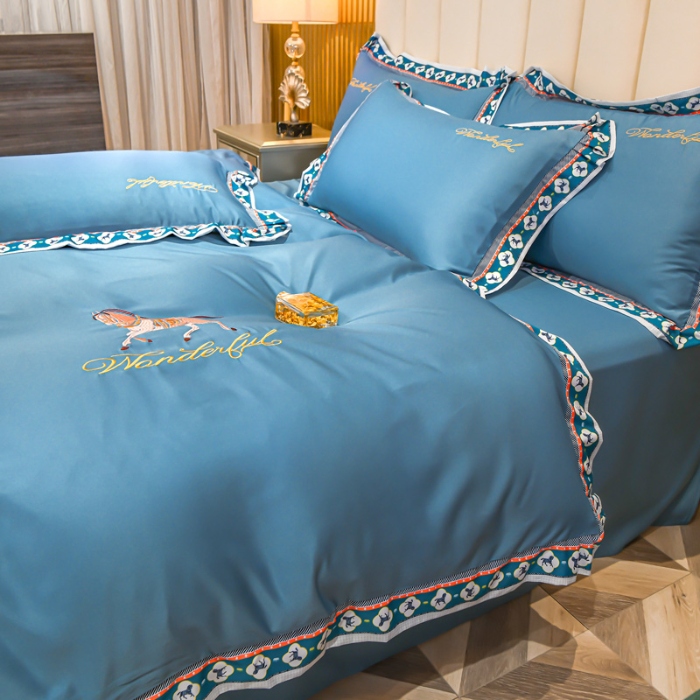 91家纺网 家纺一手货源 找家纺 （总）2025宽边数码印花水洗真丝绣花四件套 轻奢刺绣冰丝天丝套件