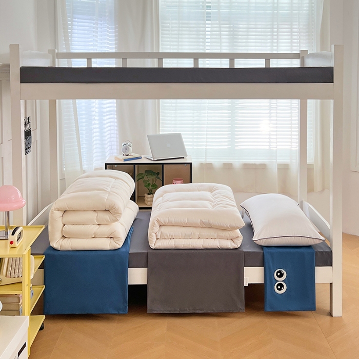 91家纺网 家纺一手货源 找家纺 （总）（总）2025新款学生季萌趣大眼睛毛巾绣纯色双拼水洗棉六件套大学生寝室上下铺组合套装