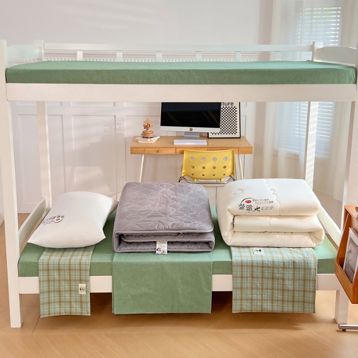 91家纺网 家纺一手货源 找家纺 （总）2025新款学生季色织全棉学生六件套上下铺组合套装日式复古大学生寝室套件