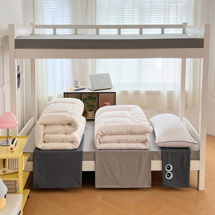 91家纺网 家纺一手货源 找家纺 （总）2025新款大眼睛毛巾绣纯色双拼水洗棉学生六件套多巴胺条纹大学生宿舍上下铺组合套装