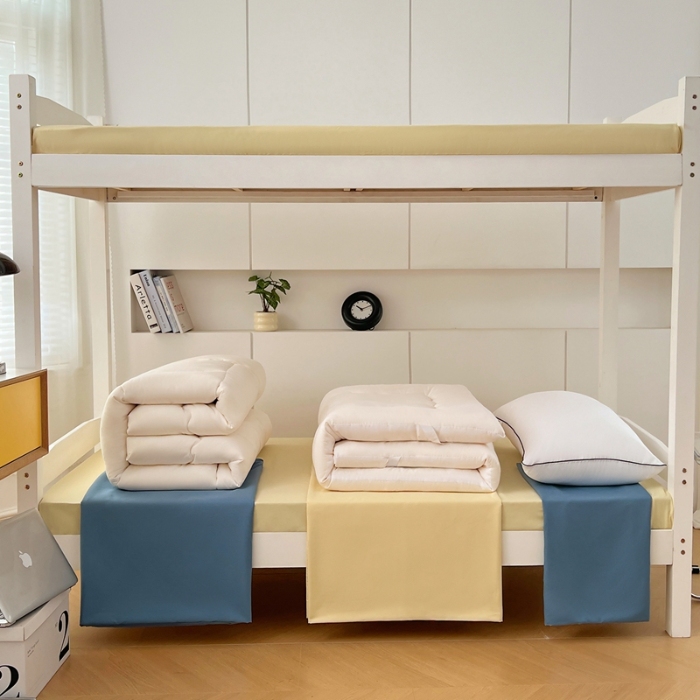 91家纺网 家纺一手货源 找家纺 （总）2025新款纯色双拼水洗棉大学生宿舍床上三件套被褥全套床品套件六件套